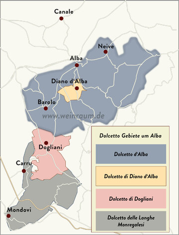Um Alba liegen die besten Lagen für Dolcetto