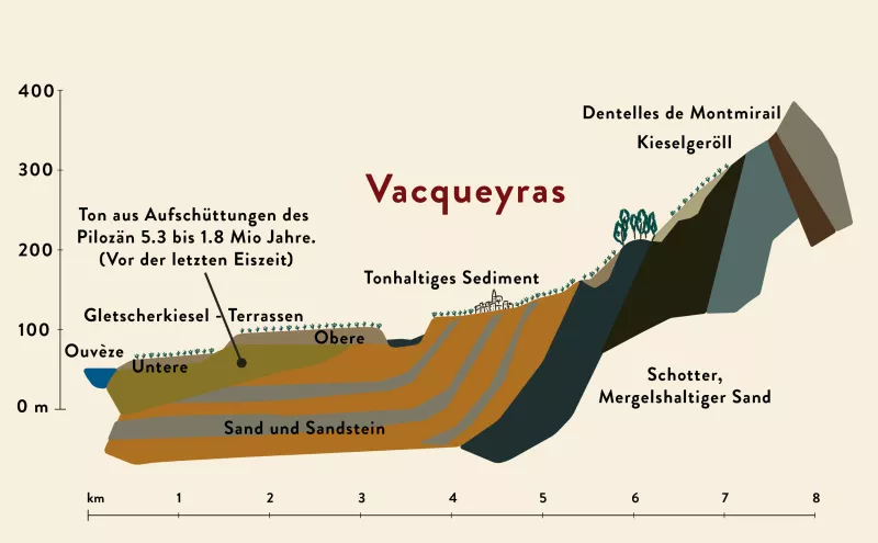 Die Weinberge von [[reg || Vacqueyras]] an der [[reg || Rhône]]